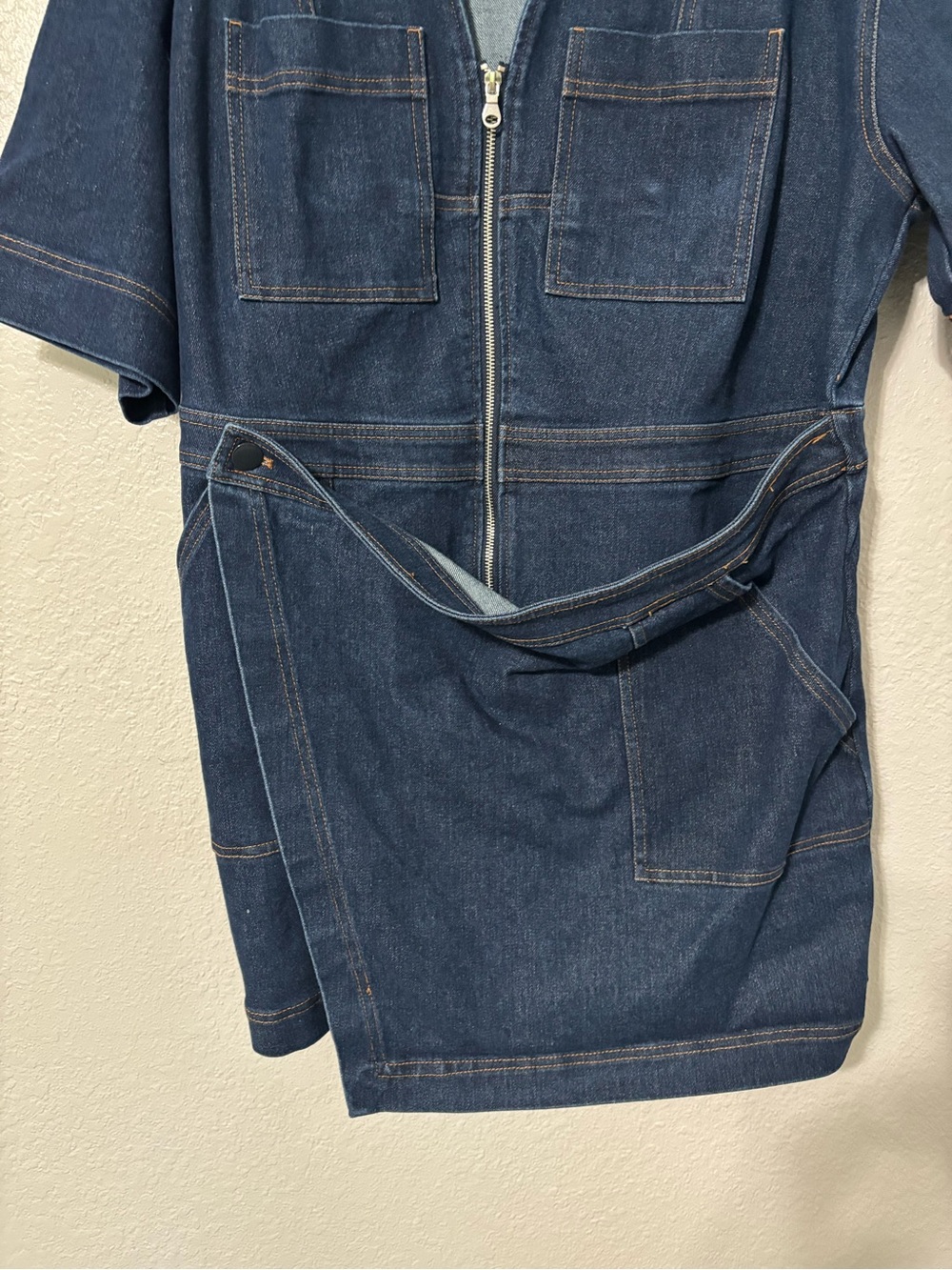 Plus Denim Utility Romper in Dark Blue - Picture 5 of 12